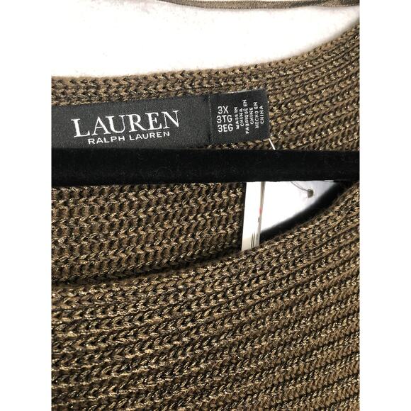 Lauren Ralph Lauren Women's 3X Metallic Rib-Knit Boat Neck Sweater Green NEW - Picture 2 of 6